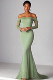 Sexy Sage Off the Shoulder Mermaid Long Prom Dress with Long Sleeves