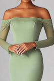 Sexy Sage Off the Shoulder Mermaid Long Prom Dress with Long Sleeves