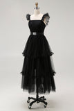 Black Tulle Spaghetti Straps A Line Formal Dress