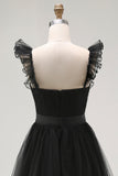 Black Tulle Spaghetti Straps A Line Formal Dress