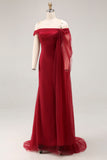 Cabernet Off the Shoulder Mermaid Tulle Long Military Ball Dress