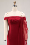 Cabernet Off the Shoulder Mermaid Tulle Long Military Ball Dress