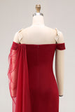 Cabernet Off the Shoulder Mermaid Tulle Long Military Ball Dress