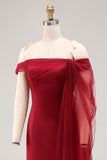 Cabernet Off the Shoulder Mermaid Tulle Long Military Ball Dress