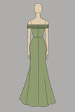 Metallic Satin Green Off The Shoulder Sheath Red Carpet Dress