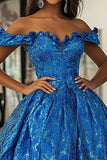 Off The Shoulder Ball Gown Royal Blue Corset Prom Dress