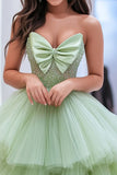 Dusty Sage A Line Tiered Sweetheat Sleeveless Tulle Long Prom Dress