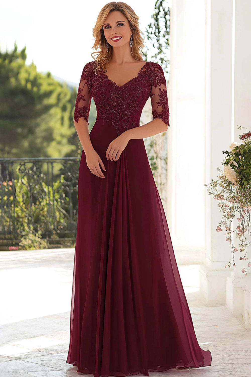 ZAPAKA Women Elegant Burgundy Mother Of the Bride Dress with Lace Appliques A Line V Neck Chiffon Long Formal Dress Zapaka CA ZAPAKA Women Elegant Burgundy Mother Of the Bride Dress with Lace Appliques A Line V Neck Chiffon Long Formal Dress Zapaka CA