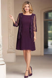 Elegant Plum Square Neck A-Line Chiffon Long Mother Of the Bride Dress