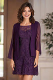 Cabernet Square Neck Column Chiffon Long Mother Of the Bride Dress with Lace Appliques