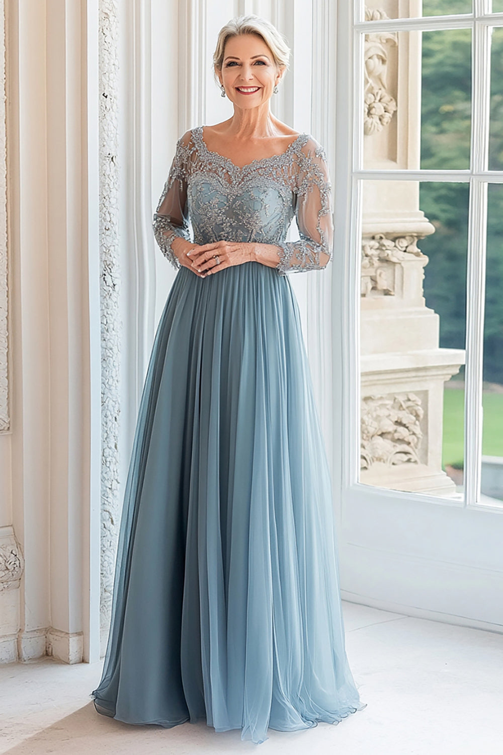 ZAPAKA Women Queen Anne Dusty Blue Mother of the Bride Dress Lace Appliqued A Line Long Sleeves Wedding Guest Dress Zapaka CA ZAPAKA Women Queen Anne Dusty Blue Mother of the Bride Dress Lace Appliqued A Line Long Sleeves Wedding Guest Dress Zapaka CA