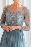 Queen Anne Dusty Blue A Line Long Sleeves Mother of the Bride Dress