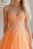 Orange Princess Tulle Sweetheart Prom Dress with Lace Appliques