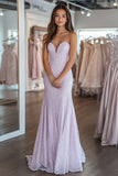 Lilac Sweetheart Lace Appliques Sheath Long Prom Dress