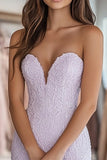 Lilac Sweetheart Lace Appliques Sheath Long Prom Dress