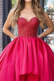 Taffeta Red A Line High-Low Length Strapless Prom Dress with Beading