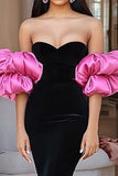 Black&Pink Mermaid Sweetheart Puff Sleeves Long Formal Dress