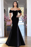 Black Mermaid Off the Shoulder Velvet Long Formal Dress