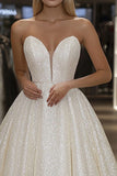 Sparkly Ivory A Line Sweetheart Long Prom Dress