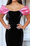 Velvet Black Mermaid Off the Shoulder Long Prom Dress