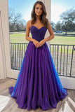 Princess Tulle Plum Sweetheart Long Prom Dress with Appliques