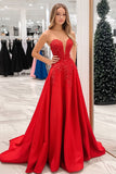 Princess Red Sweetheart Satin Prom Dress with Appliques