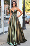 Sweetheart Metallic Black Golden A Line Ruched Long Prom Dress