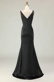 Sheath Black&White Deep V Neck Long Gala Dress