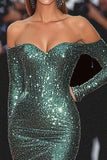 Dark Green Mermaid Cold Shoulder Sequins Gala Dress