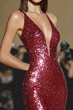 Sparkly Red Mermaid Sequin Long Gala Dress