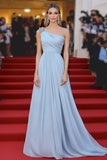 Elegant Sky Blue Chiffon A Line One Shoulder Gala Dress