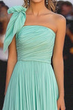 Mint A Line One Shoulder Chiffon Gala Dress