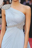 Elegant Sky Blue One Shoulder A Line Gala Dress with Beading