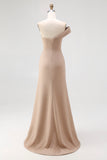 Light Khaki One Shoulder Pleated Sheath Formal Dress