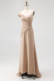 Light Khaki One Shoulder Pleated Sheath Formal Dress