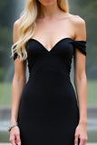 Black Sheath Long Off the Shoulder Chiffon Bridesmaid Dress