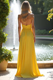 Yellow Ruched Sweetheart A Line Chiffon Bridesmaid Dress