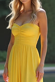 Yellow Ruched Sweetheart A Line Chiffon Bridesmaid Dress