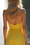 Yellow Ruched Sweetheart A Line Chiffon Bridesmaid Dress