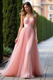 Stylish Pink A Line Pleated Chiffon Sweetheart Bridesmaid Dress