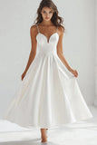 White A-Line Spaghetti Straps Long Graduation Dress