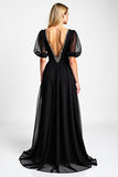 Black A Line Beaded V Neck Long Chiffon Mother Of The Bride Dress