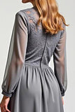 Grey A Line Long Sleeve Chiffon Mother Of The Bride Dress