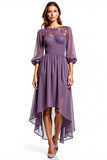 Plum Chiffon Long Sleeve Lace Mother Of The Bride Dress