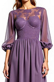 Plum Chiffon Long Sleeve Lace Mother Of The Bride Dress