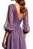 Plum Chiffon Long Sleeve Lace Mother Of The Bride Dress