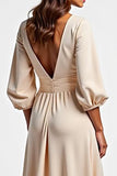 Champagne V Neck Long Sleeve Satin Mother Of The Bride Dress