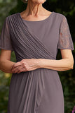 Dusk Short Sleeve Ruched Chiffon Mother Of The Bride Dress