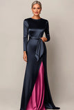 Elegant Bodycon Navy Satin Mother Of  Bride Dress With Drape