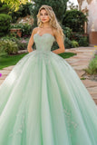 Mint Ball Gown Tulle Sweetheart Quinceanera Dress with Appliques